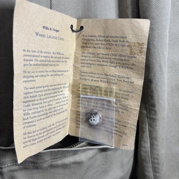 WILLIS & GEIGER Vintage Safari Jacket LEATHER COLLAR & CUFFS Tan Cotton Size XL - Picture 11 of 12